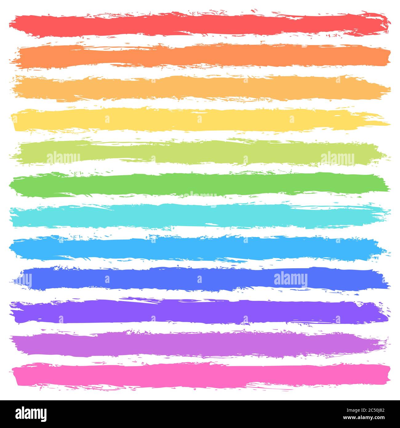 Le pinceau a laissé une empreinte avec une texture de peinture. Rouge, orange, jaune, vert, bleu turquoise, bleu, violet, rose. Illustration vectorielle Illustration de Vecteur