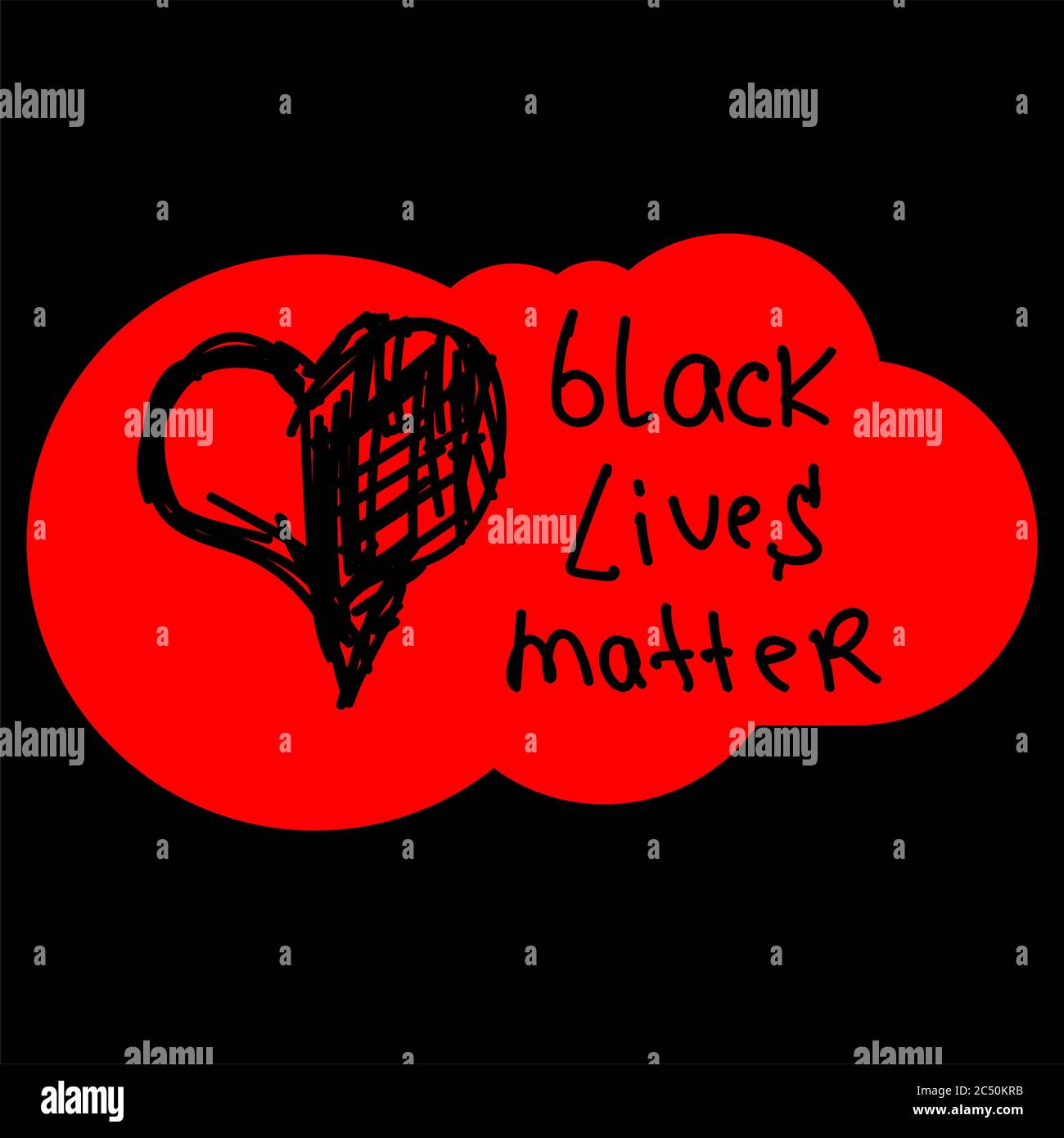 Texte Black Lives Matter. Coeurs dessinés à la main. Bannière anti-racisme et égalité et tolérance raciales. Toutes les vies comptent. Modèle de médias sociaux. Banque D'Images