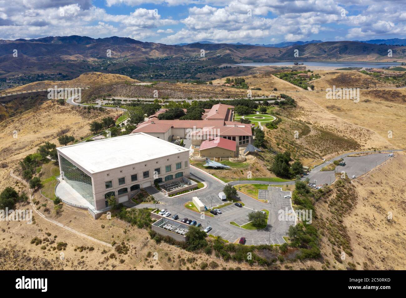 Vue aérienne de la bibliothèque présidentielle Ronald Reagan dans la vallée de Simi, Californie Banque D'Images
