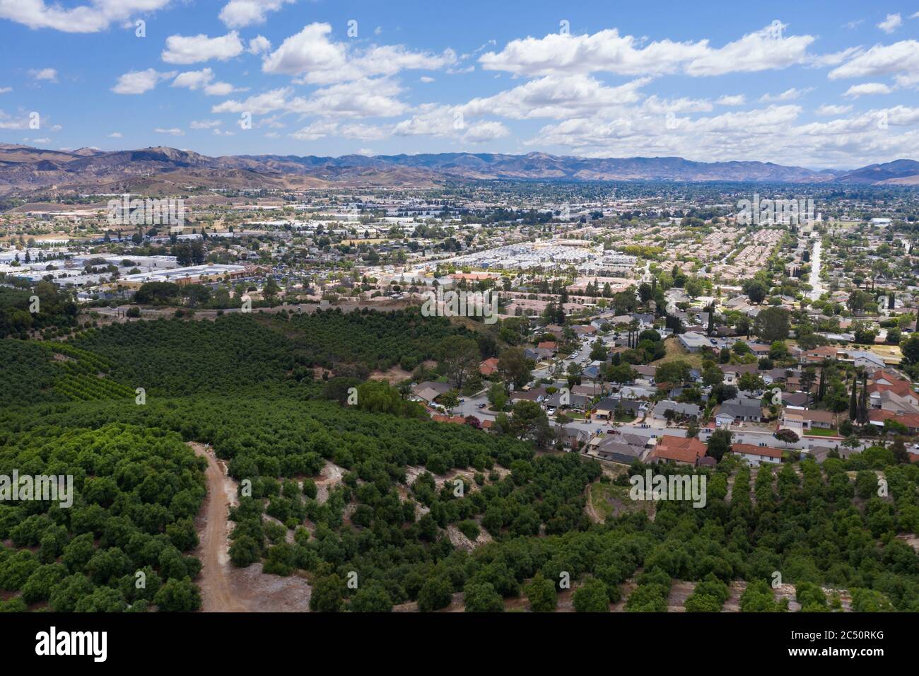 Vue aérienne sur la vallée de Simi et le ranch de Quail Banque D'Images