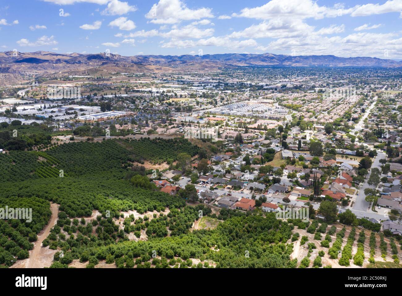 Vue aérienne sur la vallée de Simi et le ranch de Quail Banque D'Images