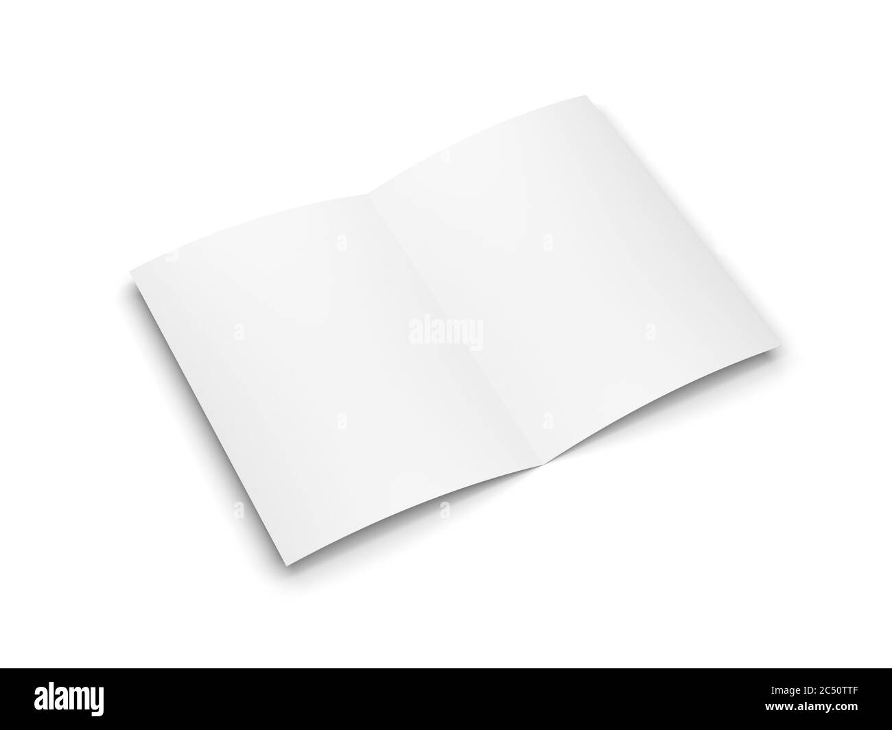Papier vierge isolé sur fond blanc. Brochure en deux volets. Modèle de maquette. illustration 3d. Banque D'Images