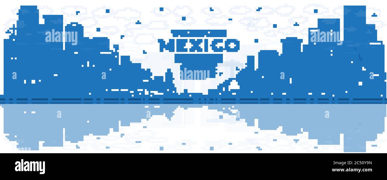 Outline Bienvenue à Mexico Skyline avec Blue Buildings and Reflections. Illustration vectorielle. Architecture historique. Illustration de Vecteur