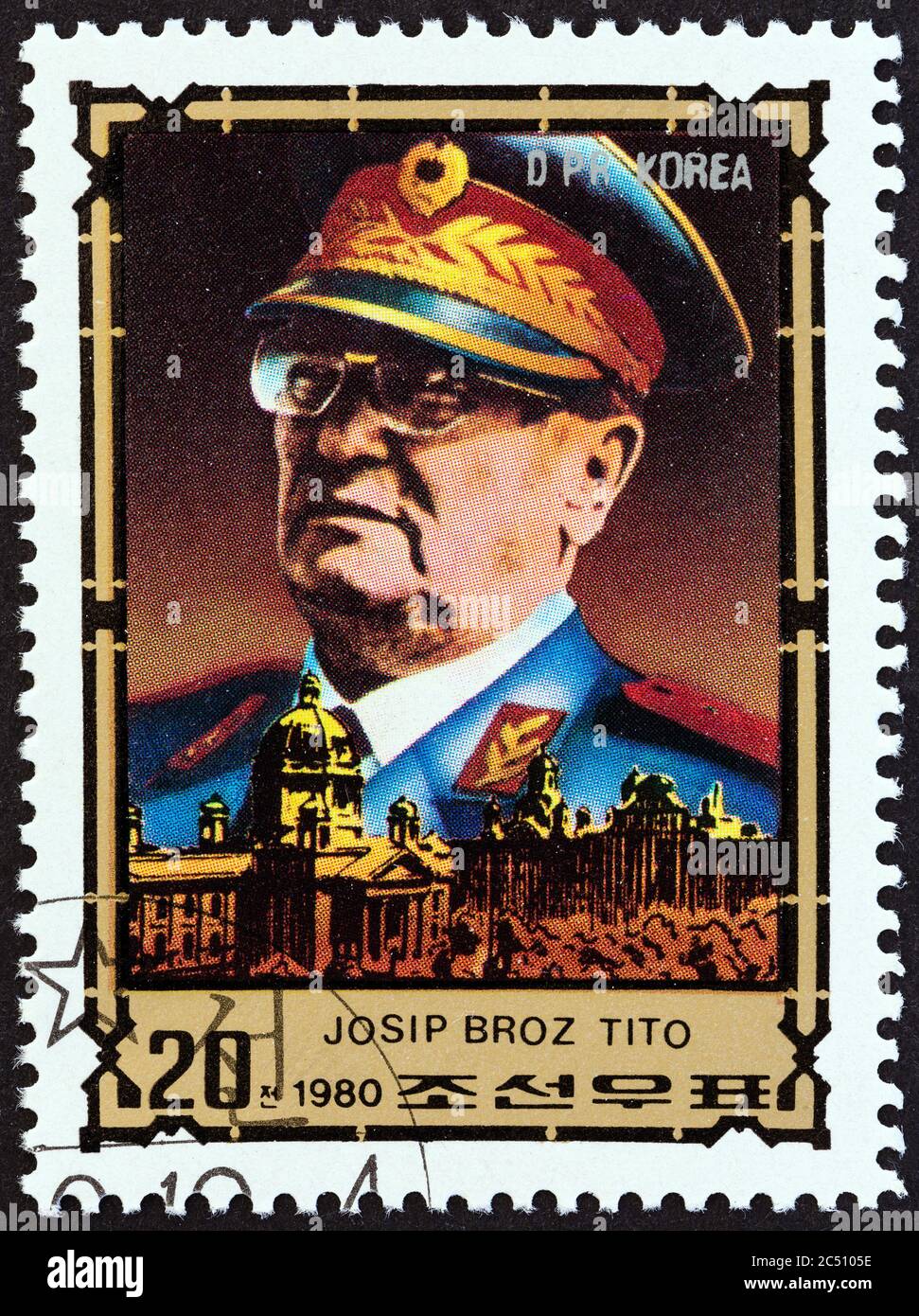 CORÉE DU NORD - VERS 1980 : un timbre imprimé en Corée du Nord montre Josip Broz Tito, vers 1980. Banque D'Images