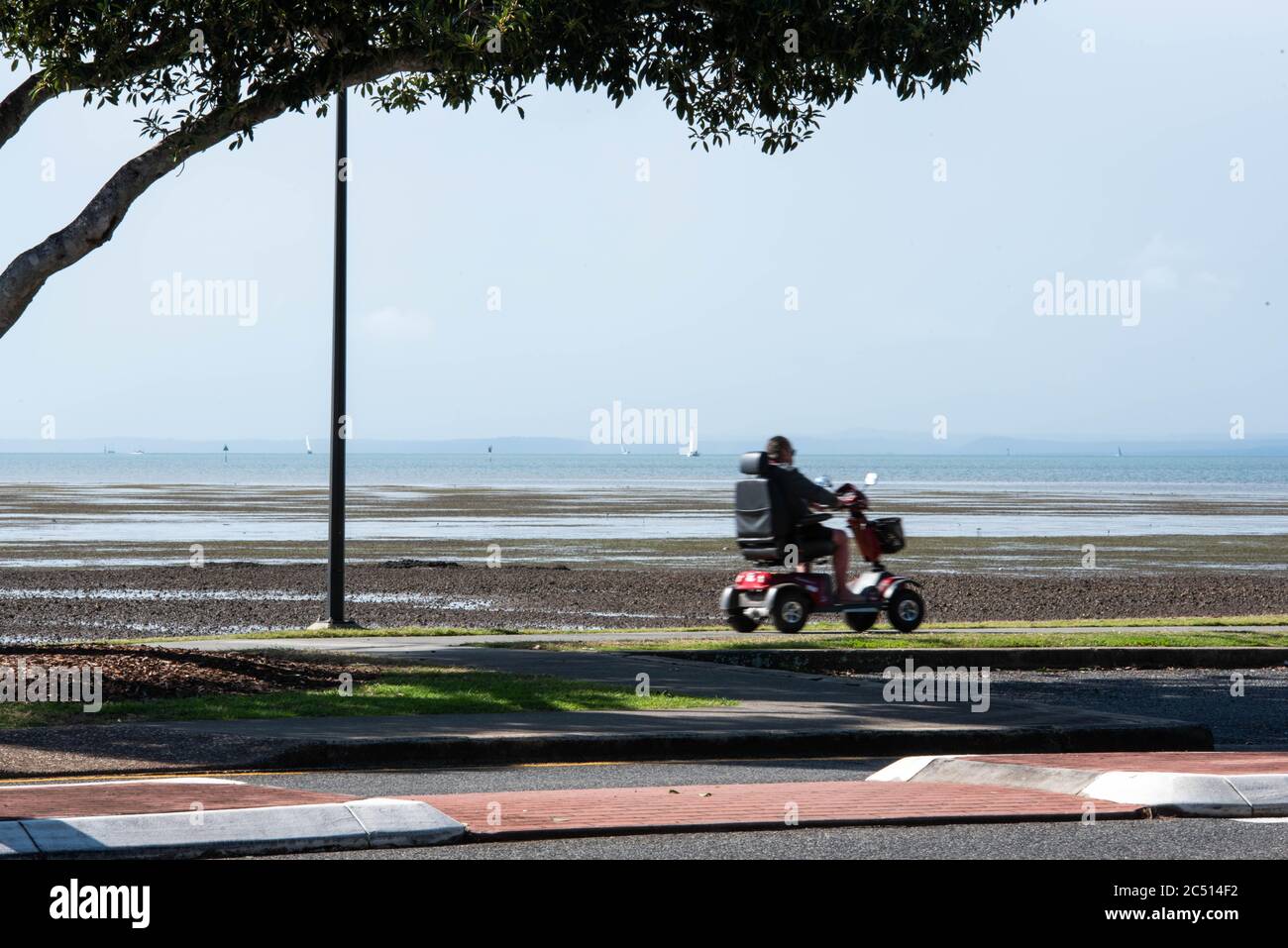 Brisbane, Australie. 30 juin 2020. Un homme fait un scooter et profite d'une journée ensoleillée sur le Bayside au milieu de Covid-19 crisisQueensland le premier ministre Annastacia Palaszczuk participe à une réunion du cabinet d'État le mardi 30 juin pour annoncer une réouverture possible de la frontière et des recommandations sanitaires. (Photo de Flo Rols/Pacific Press) crédit: Agence de presse du Pacifique/Alamy Live News Banque D'Images