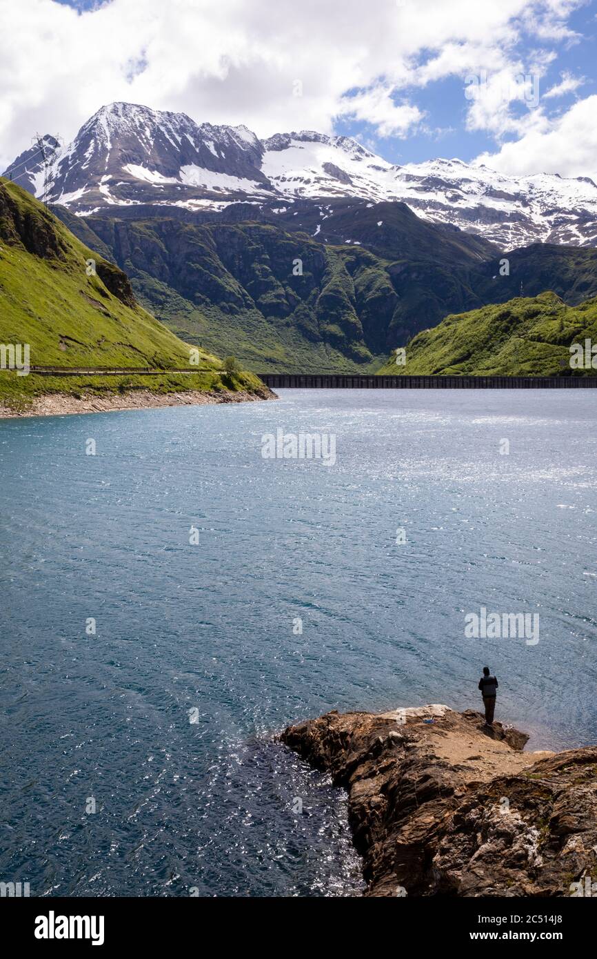 Le paysage et le lac Morasco, le lac Morasco, la vallée de Formazza, la vallée d'Ossola, VCO, Piémont, Italie Banque D'Images