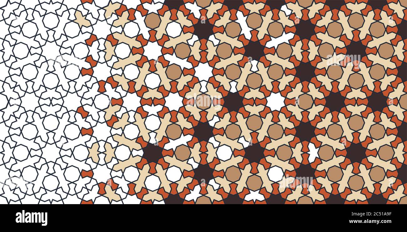 Motif, bordure, décor, texture, arrière-plan arabe islamique. Motif géométrique demi-ton avec désintégration de la mosaïque de couleur arabe Illustration de Vecteur