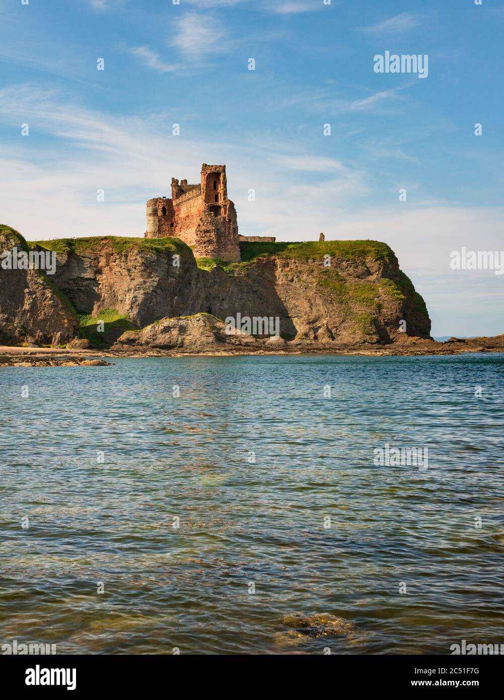 Haut sur une falaise surplombant le Firth of Forth et la côte est du Lothian Château de Tantallon de Seacliff près de North Berwick, Écosse Banque D'Images