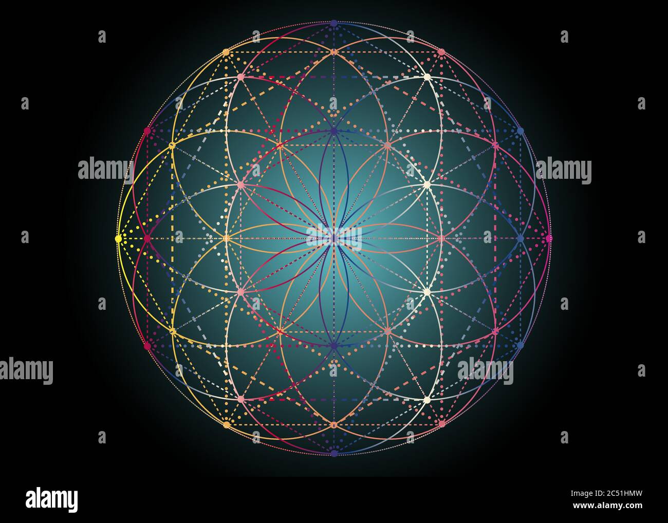 Symbole de la graine de vie géométrie sacrée. Mandala mystique géométrique de la fleur ésotérique alchimie de la vie. Vecteur boho coloré divin amulette méditative Illustration de Vecteur