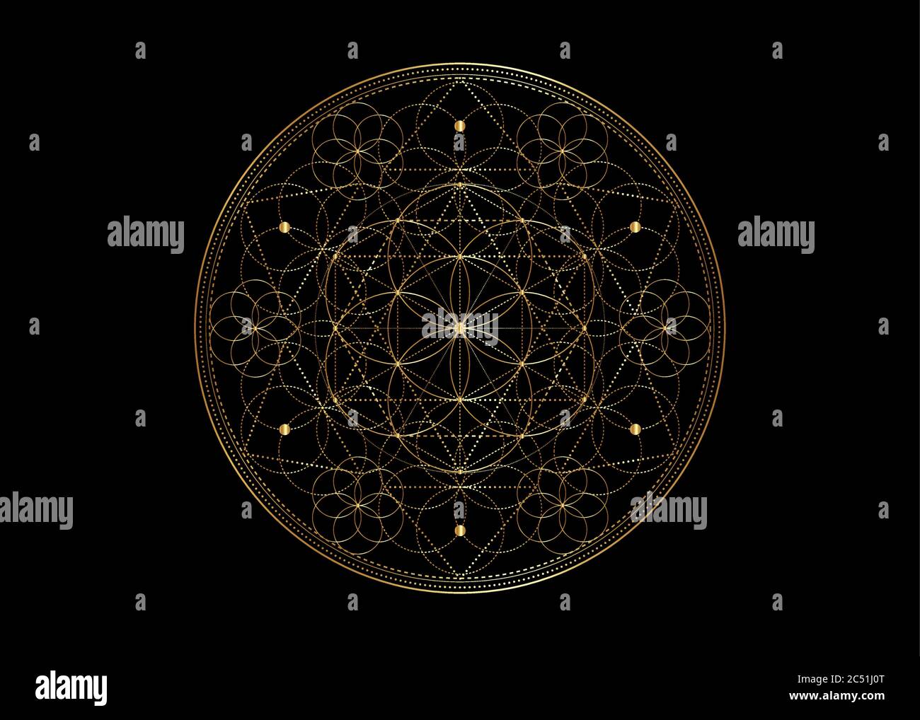 Symbole de la graine de vie géométrie sacrée. Mandala mystique géométrique de la fleur ésotérique alchimie de la vie. Or design de luxe, vecteur divin amulette tibétaine Illustration de Vecteur