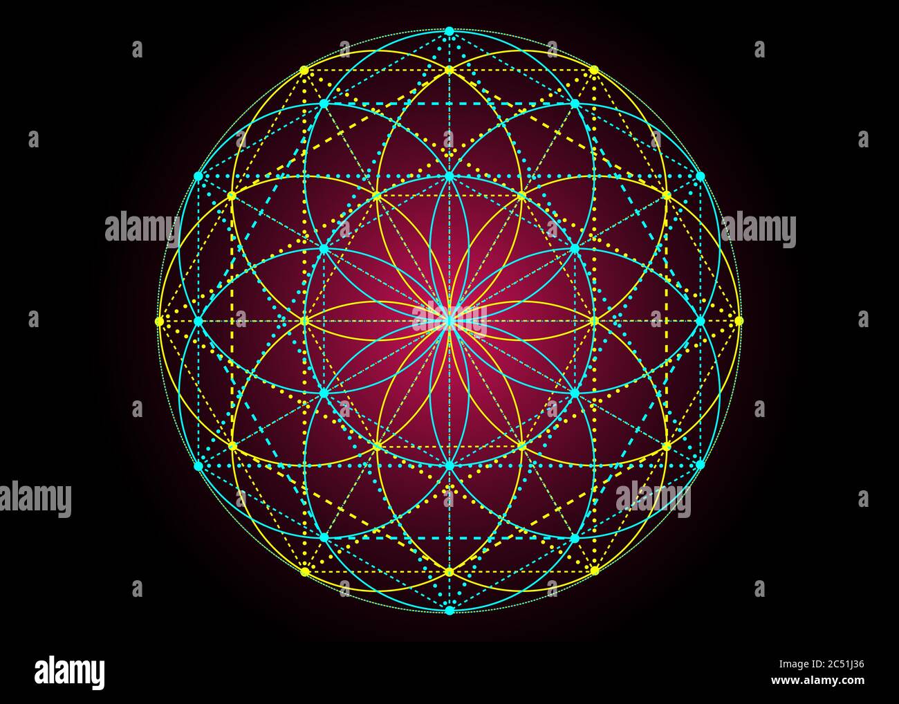 Symbole graine de vie géométrie sacrée. Mandala mystique géométrique de l'alchimie fleur ésotérique de vie. Vecteur Boho signe méditatif divin coloré Illustration de Vecteur