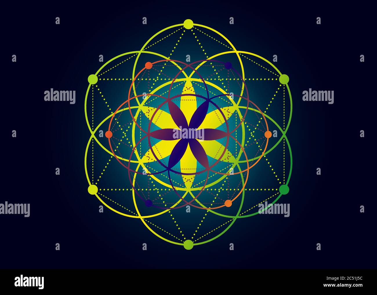 Symbole de la graine de vie géométrie sacrée. Géométrique mystique mandala alchimie ésotérique Fleur de vie. Vecteur boho coloré divin amulette méditative isolée Illustration de Vecteur