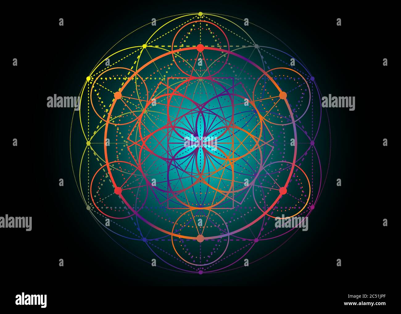Symbole de la graine de vie géométrie sacrée. Mandala mystique géométrique de la fleur ésotérique alchimie de la vie. Vecteur boho coloré amulette méditative isolée Illustration de Vecteur