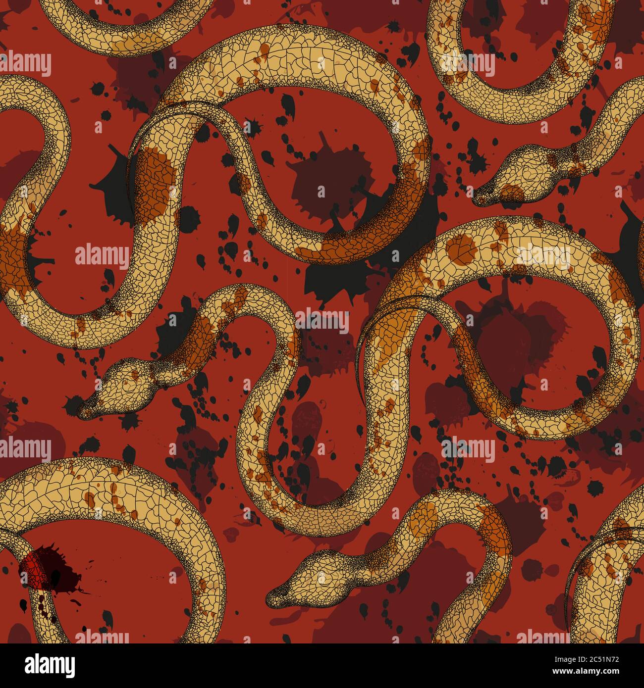 Motif serpent. Reptiles tropicaux. Kaki, olive. Serpent dans l'herbe. Illustration de Vecteur