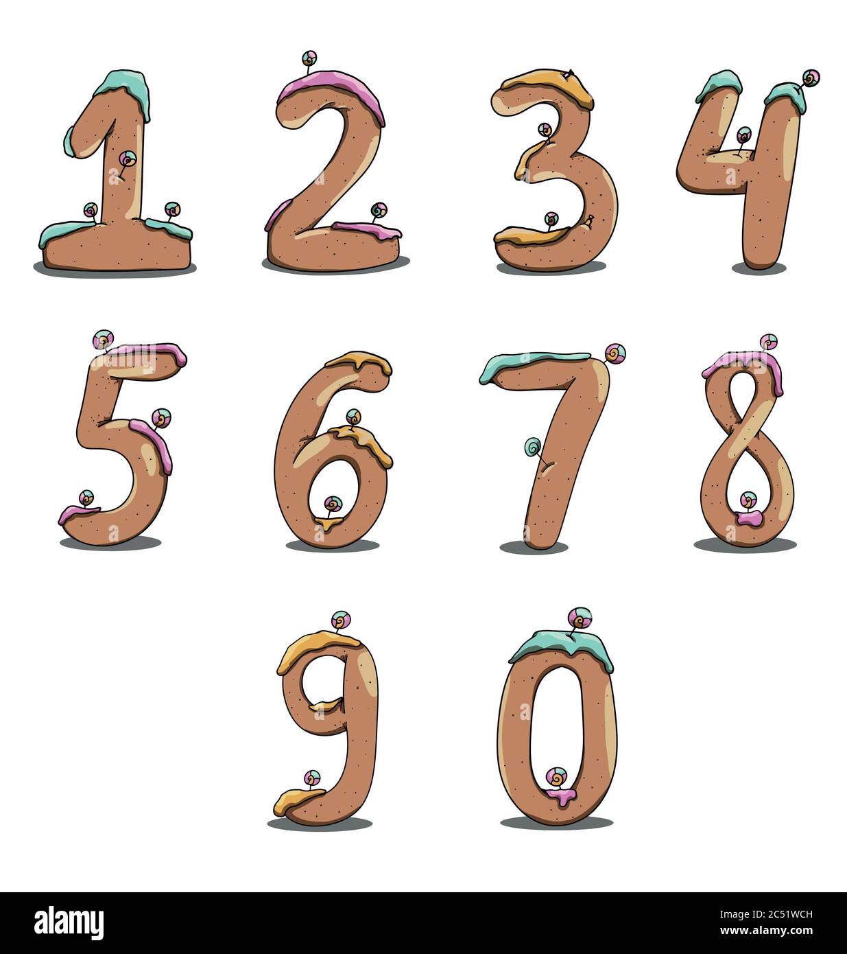 Numéros de pain d'épice de dessin animé sur fond de four blanc Illustration de Vecteur