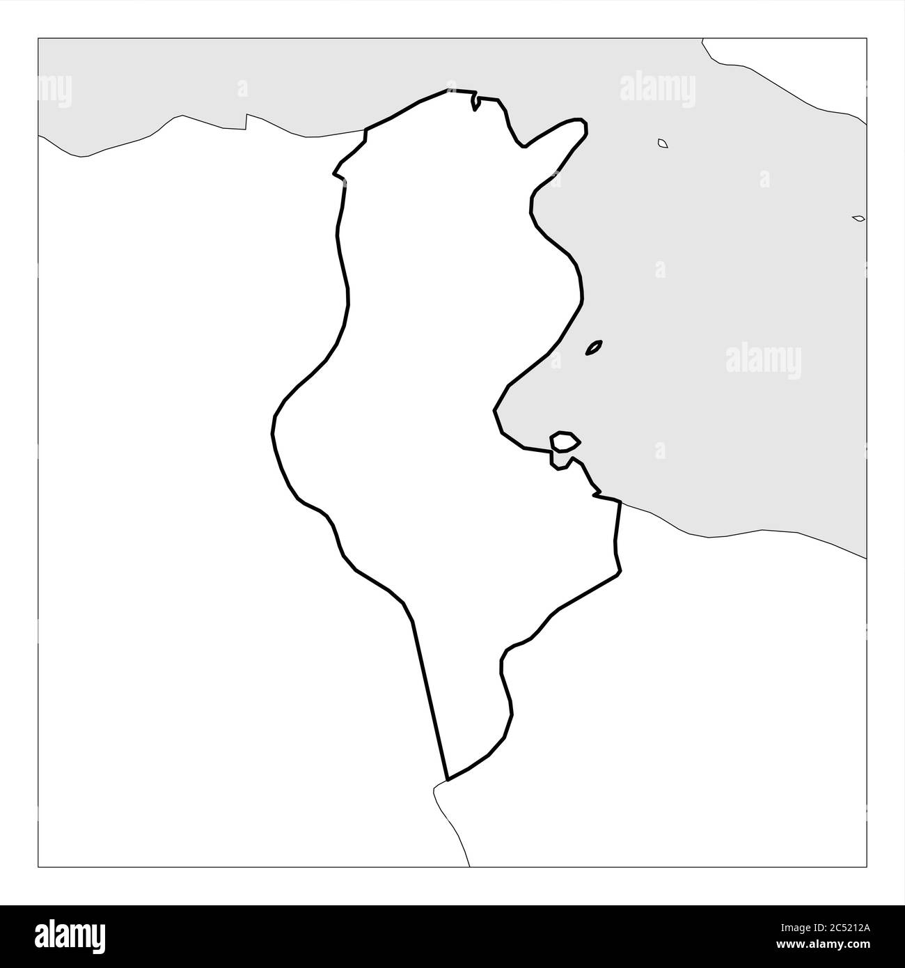Carte de Tunisie noire épaisse contour mis en évidence avec les pays voisins. Illustration de Vecteur