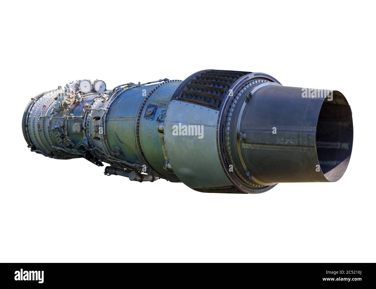 Moteur de jet à turbine d'avion, isolé sur fond blanc, avec chemin de travail Banque D'Images