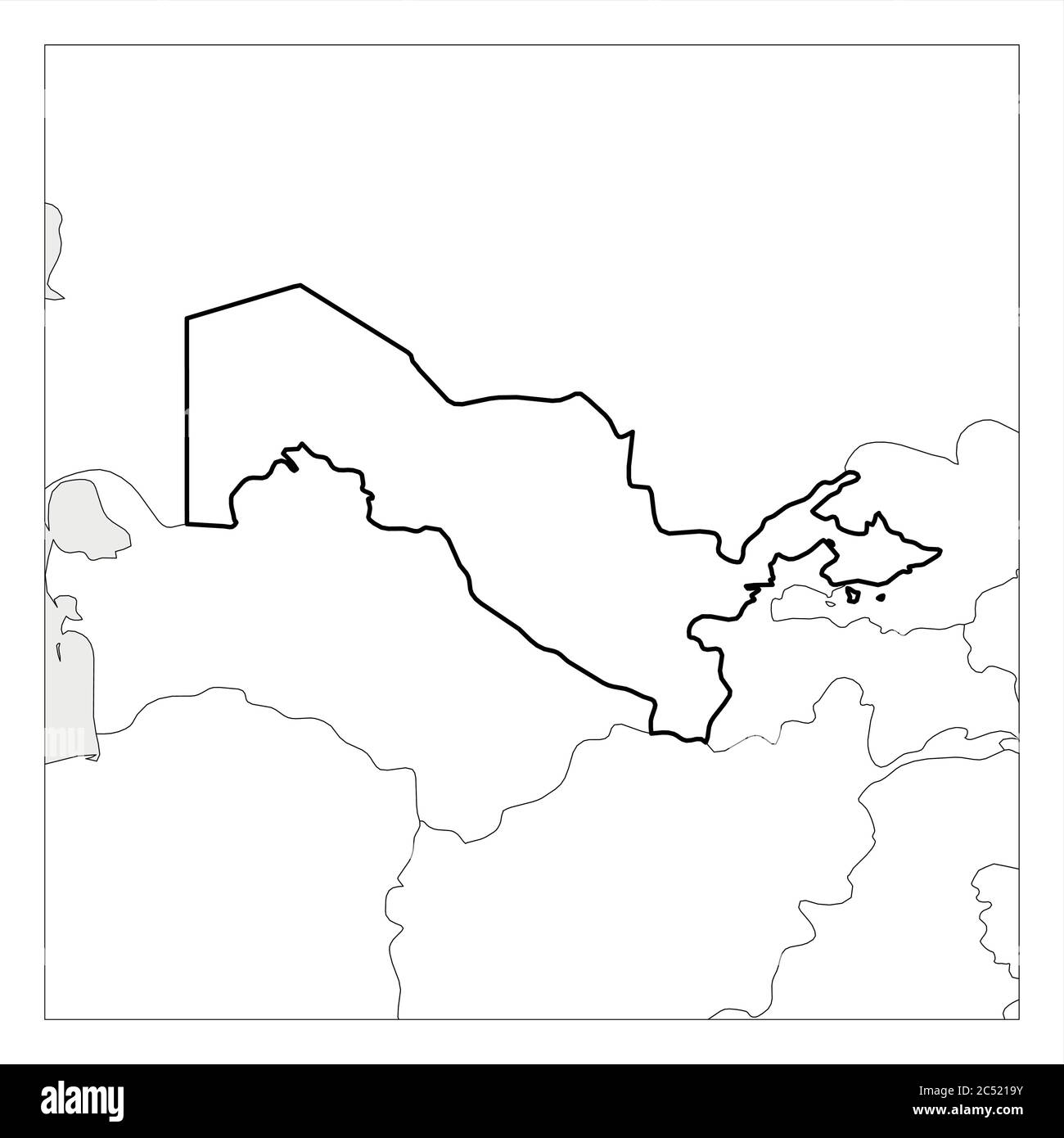 Carte de l'Ouzbékistan noir épais contour mis en évidence avec les pays voisins. Illustration de Vecteur