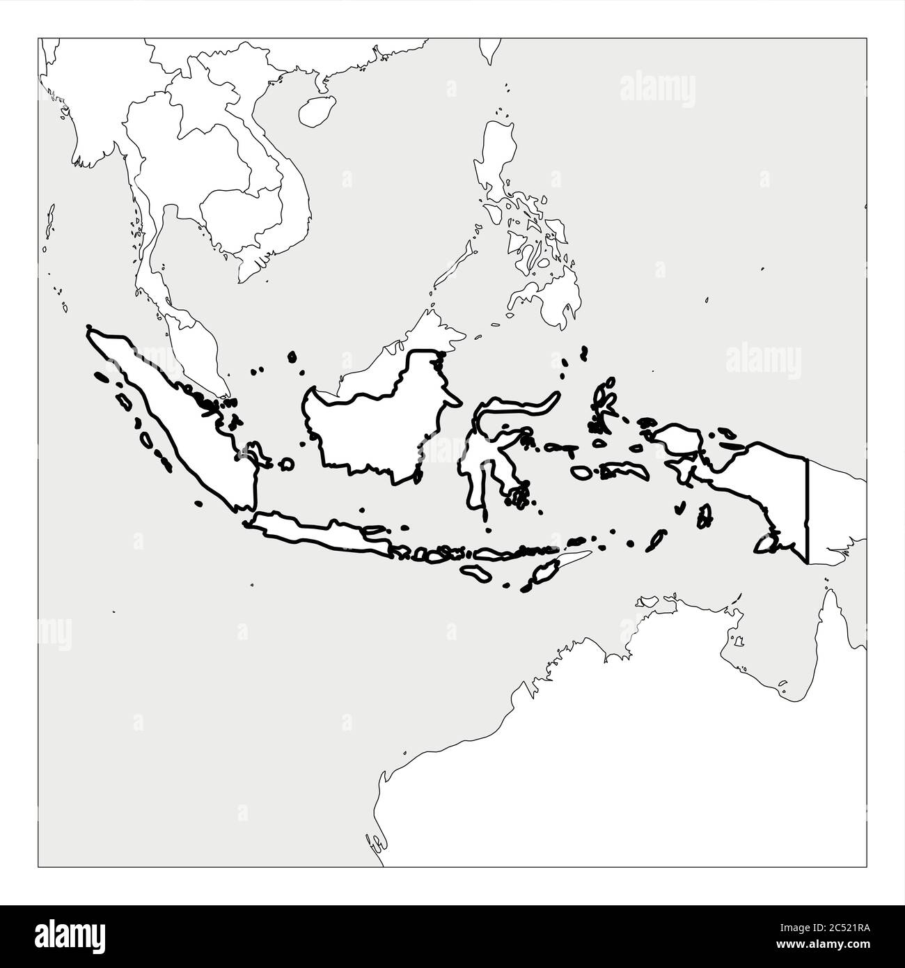 Carte de l'Indonésie plan épais noir mis en évidence avec les pays voisins. Illustration de Vecteur