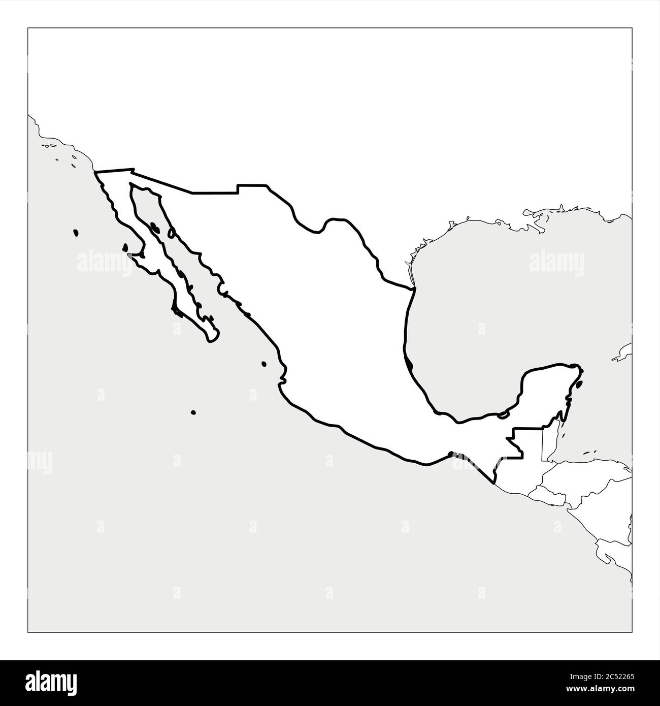 Carte du Mexique plan épais noir mis en évidence avec les pays voisins. Illustration de Vecteur