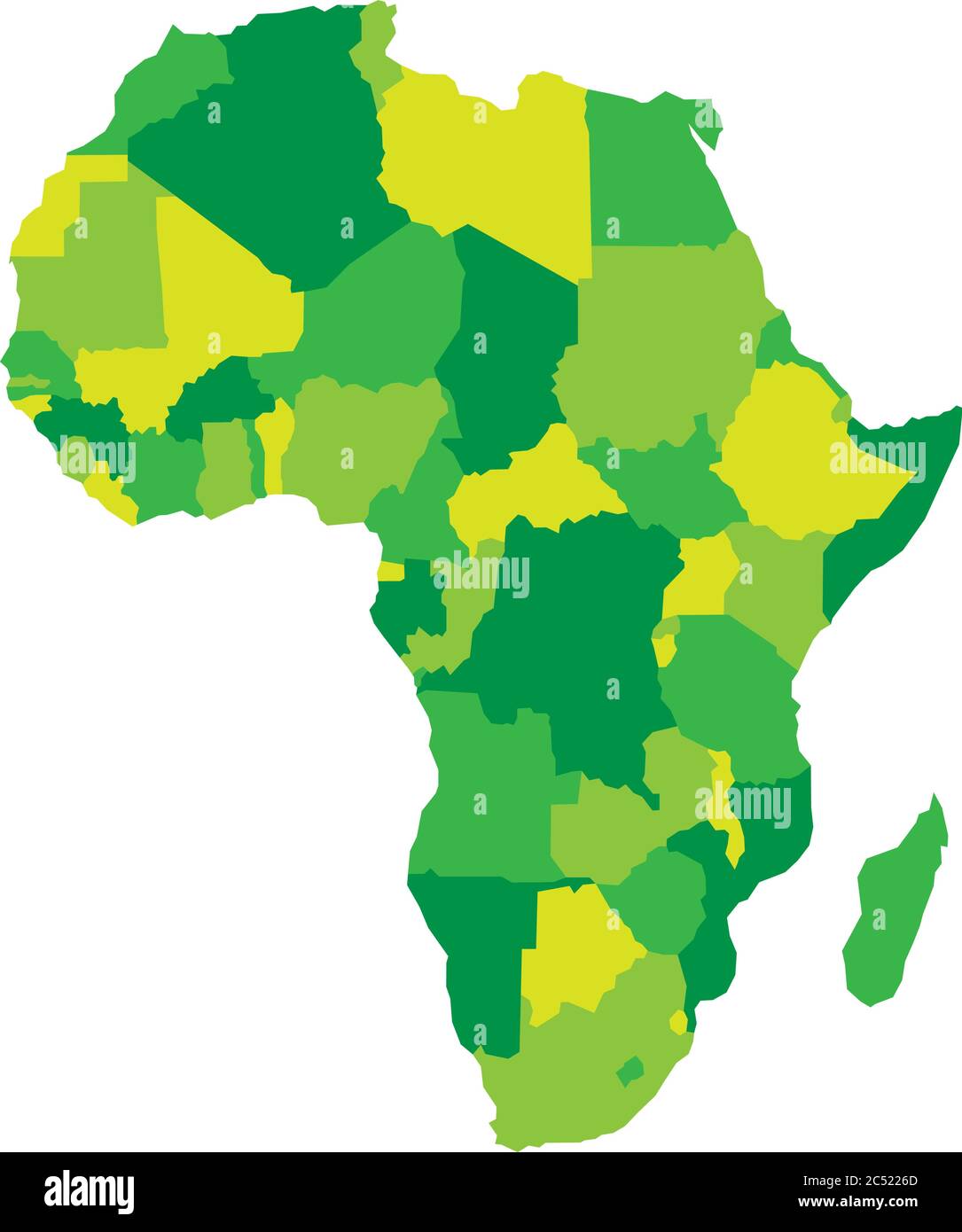 Carte politique de l'Afrique dans quatre nuances de vert sur fond blanc. Illustration vectorielle. Illustration de Vecteur