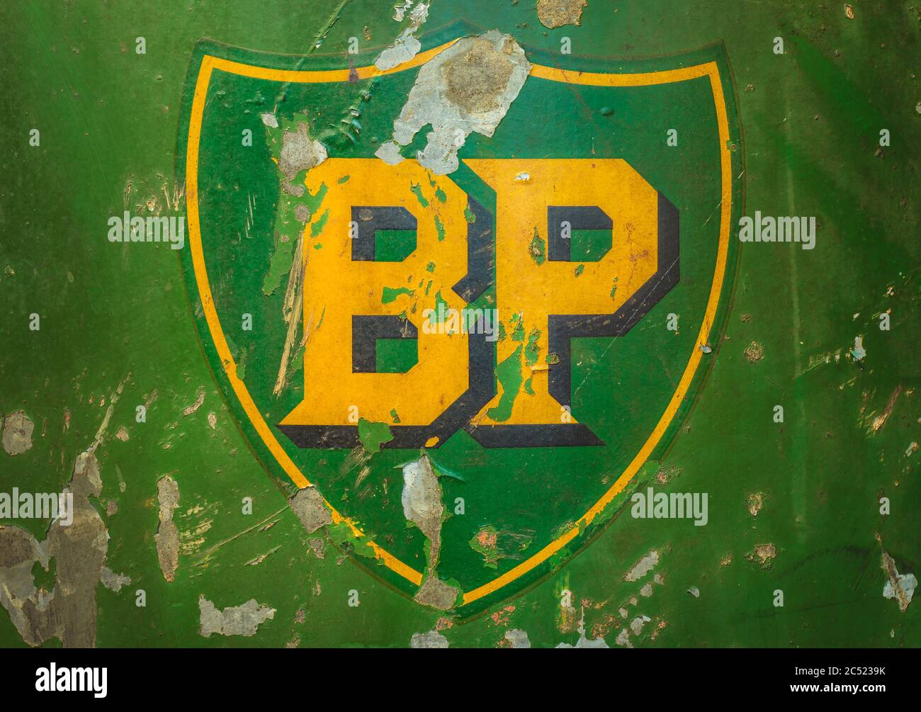 DREMPT - NOVEMBRE 15 : emblème vintage de la BP Oil Company le 15 novembre 2013 à Drempt, aux pays-Bas. La British Petroleum Oil Company est un mul Banque D'Images