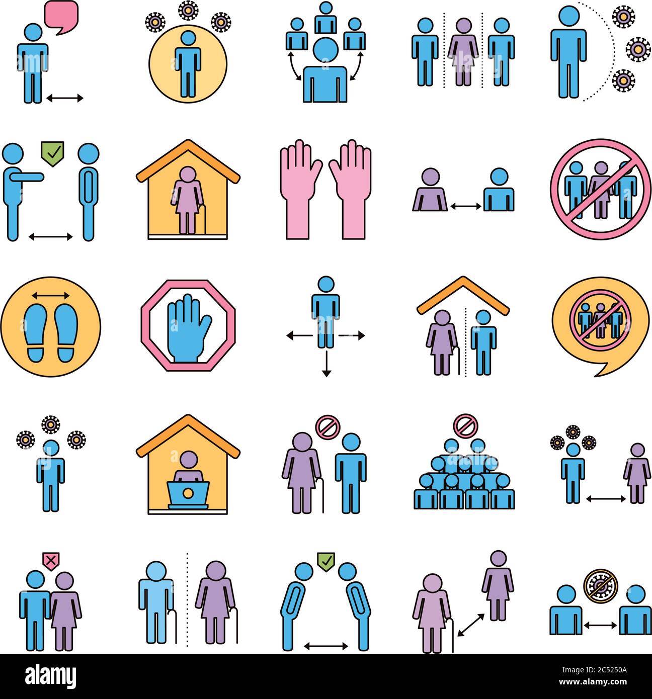 ensemble de distance social set icônes dessin vectoriel d'illustration Illustration de Vecteur