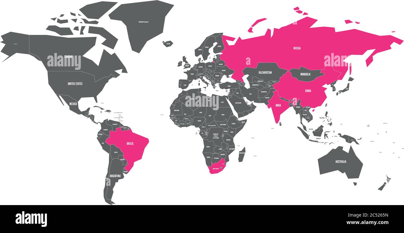Carte du monde avec les pays membres des BRICS - association de cinq  grandes économies nationales émergentes - Brésil, Russie, Inde, Chine et  Afrique du Sud Image Vectorielle Stock - Alamy