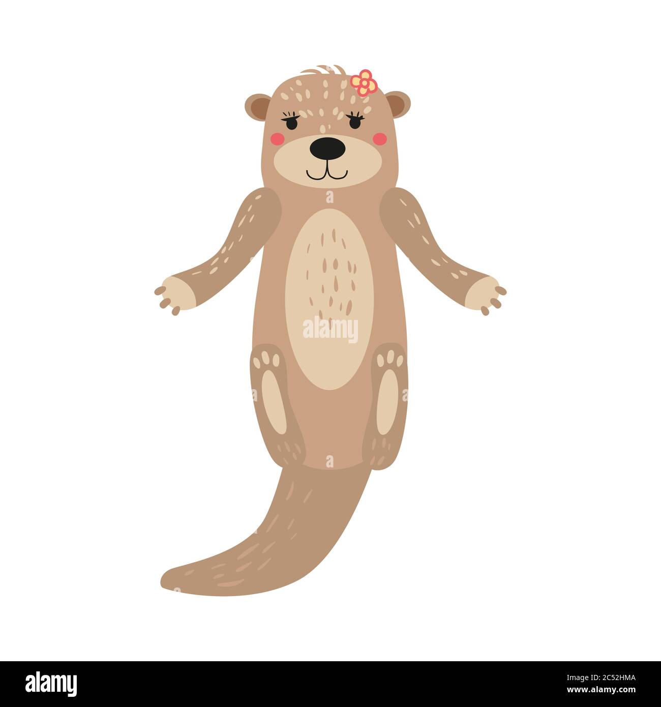 Otter mignon personnage animal femelle blanc fond isolé vecteur dessin animé style tendance Illustration de Vecteur