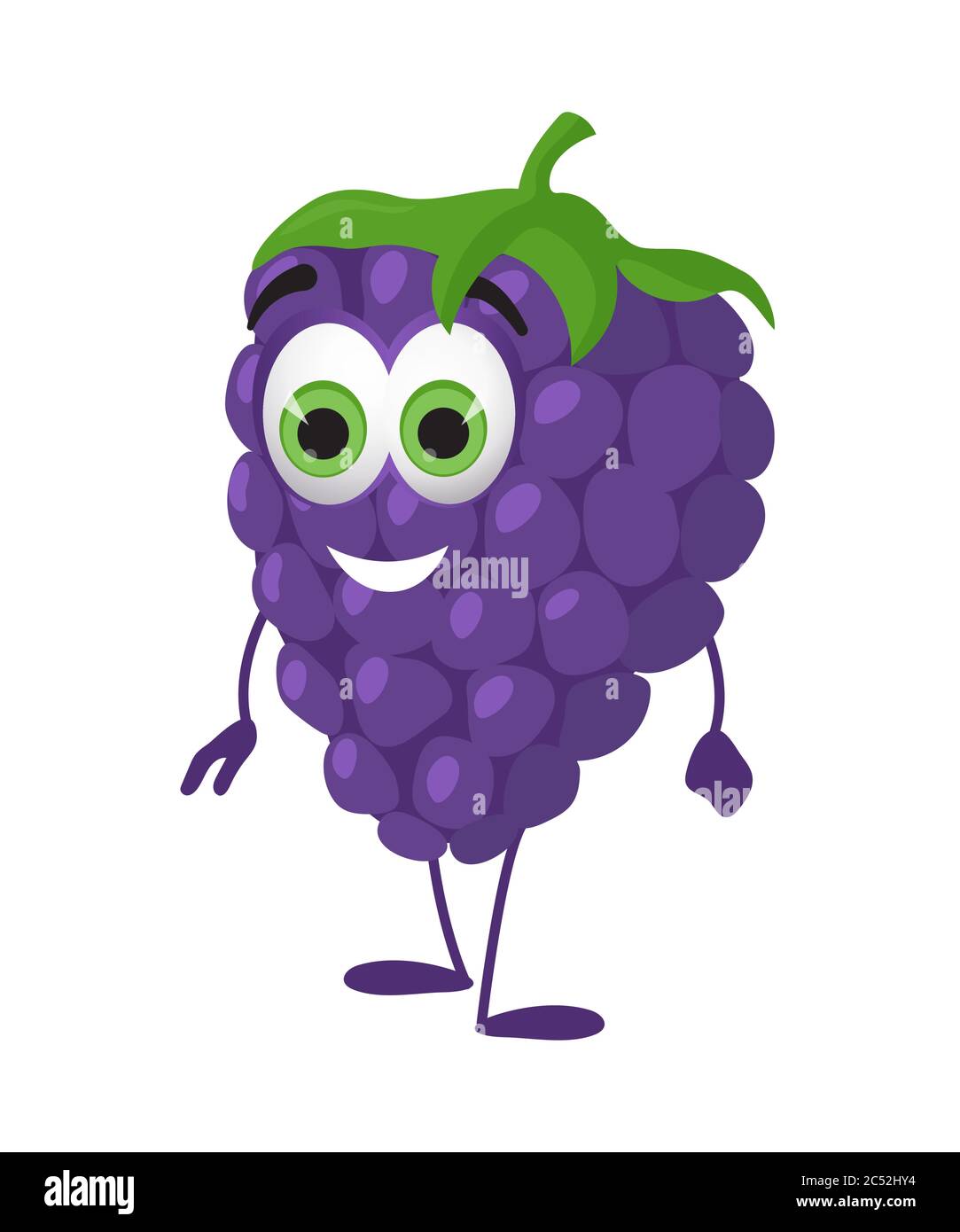 Drôle de raisin avec les yeux. Dessin animé drôle de fruits personnages illustration vectorielle plate Illustration de Vecteur
