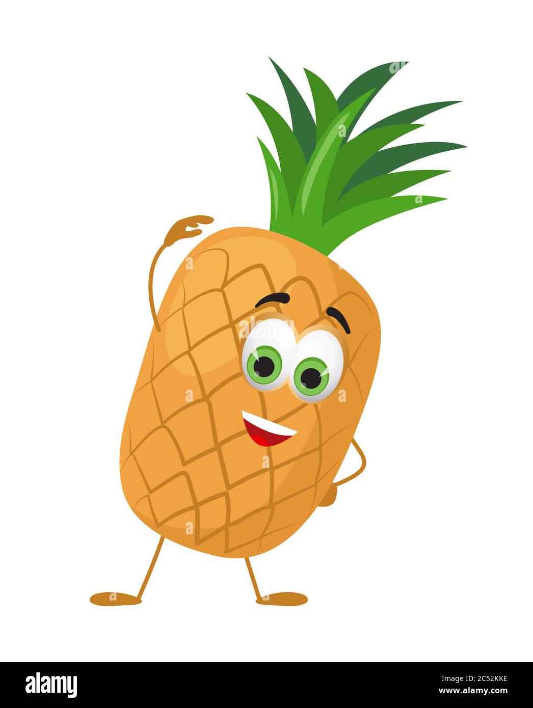 Ananas drôle avec les yeux. Dessin animé drôle de fruits personnages illustration vectorielle plate Illustration de Vecteur