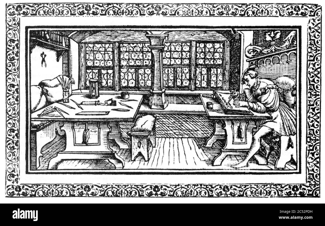 In der Schreibstube (nach Urban Wyss, libellus Valde Doctus). Banque D'Images