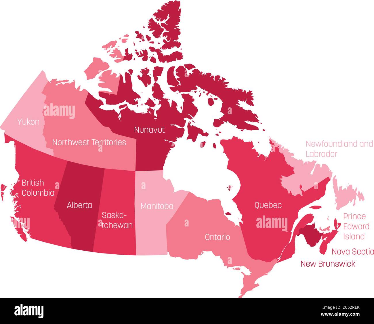 Carte du Canada divisée en 10 provinces et 3 territoires. Régions