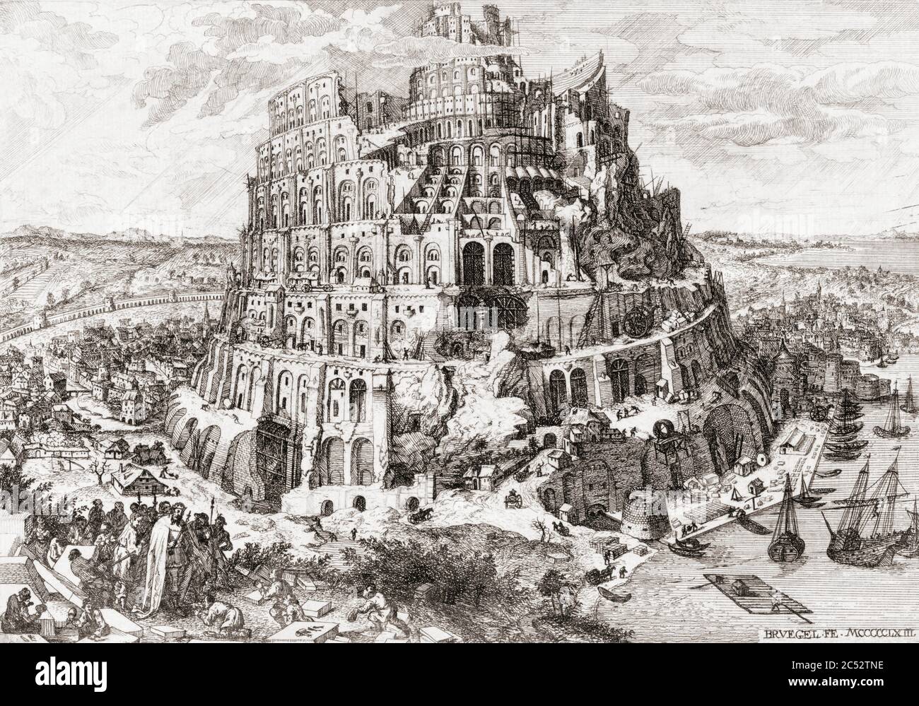 La tour de Babel. D'une gravure d'Anton Joseph von Prenner, après une oeuvre de Pieter Bruegel l'ancien. Banque D'Images