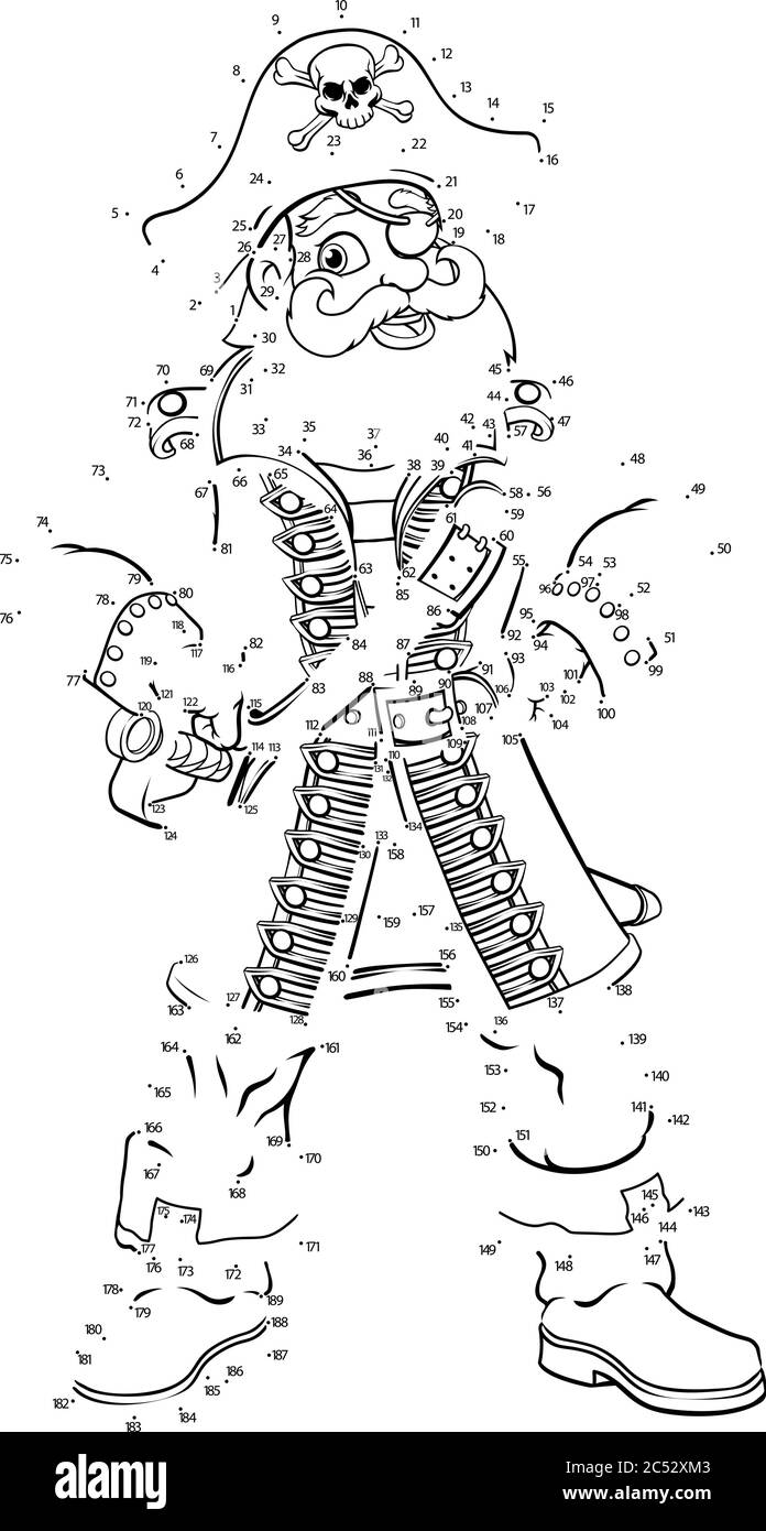 Connectez Rejoignez le puzzle Dots to Dot Pirate pour enfants Illustration de Vecteur