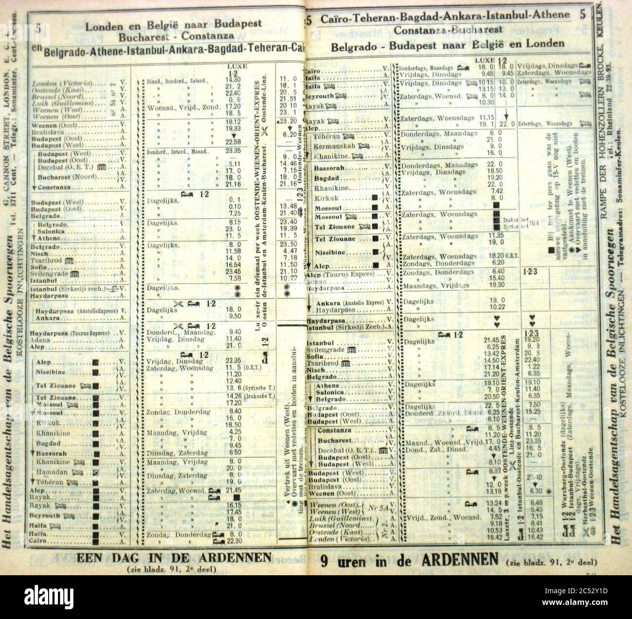 Des trains internationaux de Belgique en 1933 vont vers le sud-est. Banque D'Images