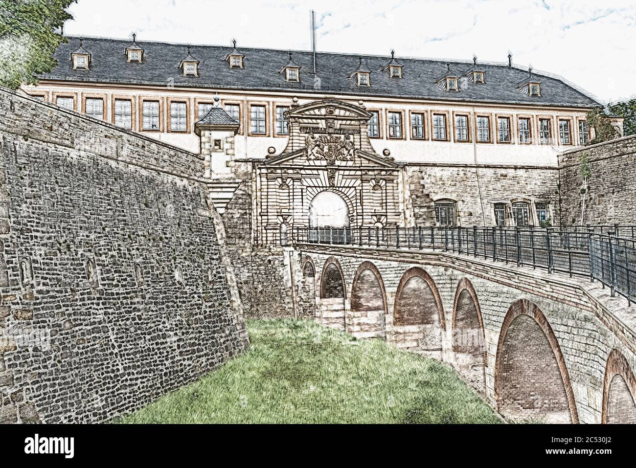 La maison de l'ancien commandant avec Peterstor est située sur le Peterberg. La citadelle baroque Petersberg est située à Erfurt, capitale de la Thuringe, GE Banque D'Images