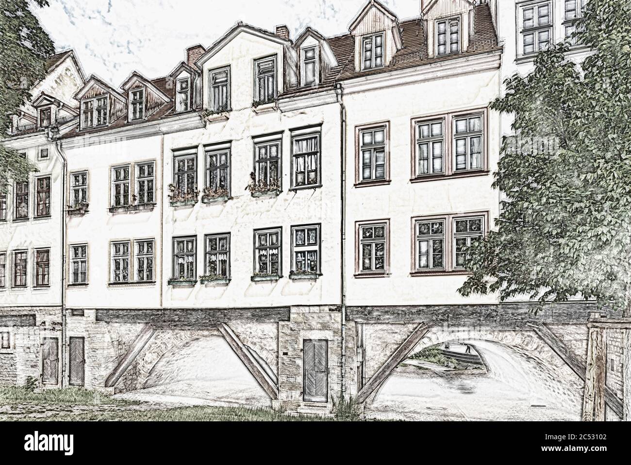 Vue du sud sur les maisons à colombages du Kraemerbruecke (pont des marchands), Erfurt, capitale de la Thuringe, Allemagne, Europe Banque D'Images