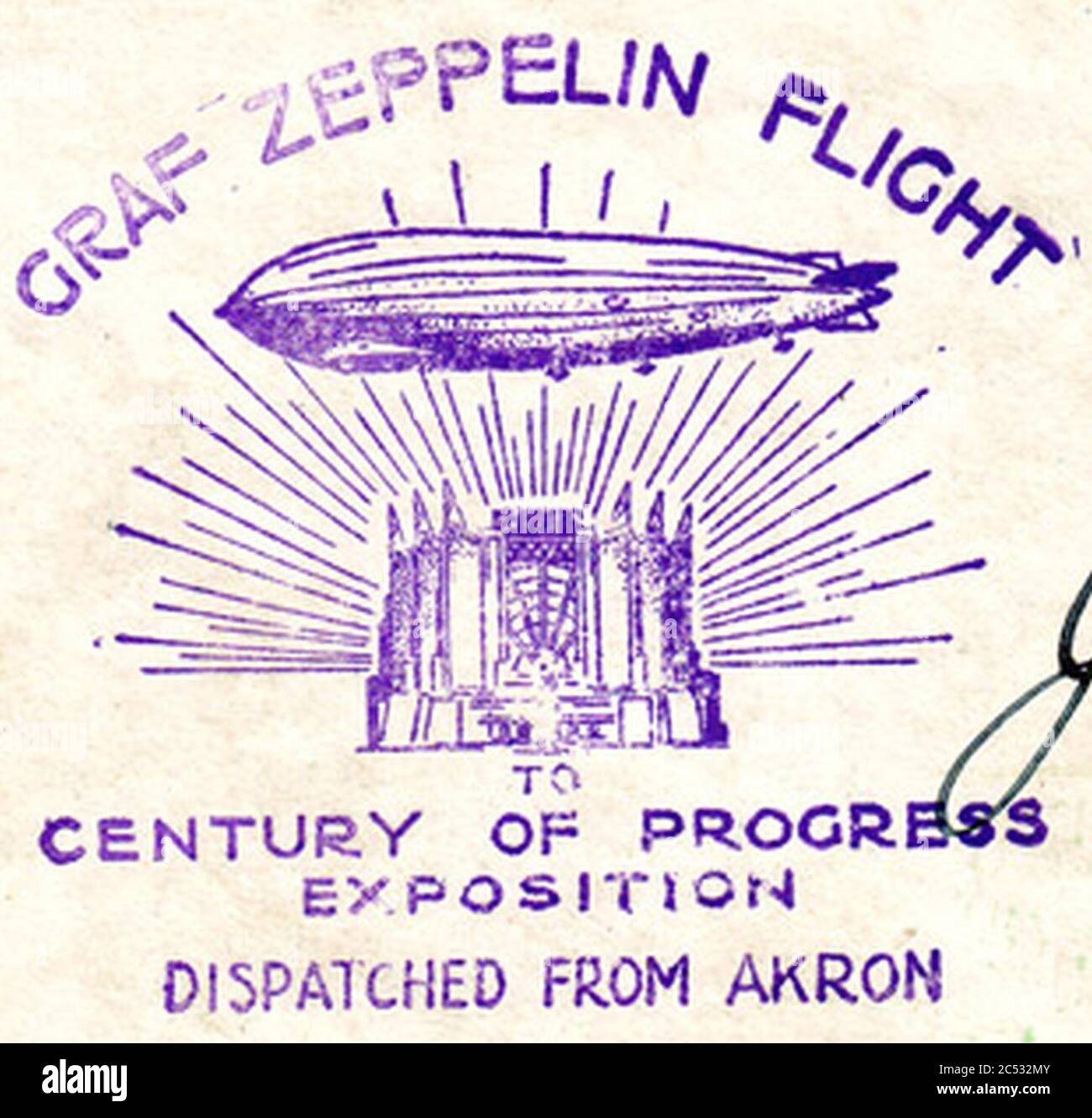 Détail timbre encre Century of Progress Graf Zeppelin Flight Cover (rogné). Banque D'Images