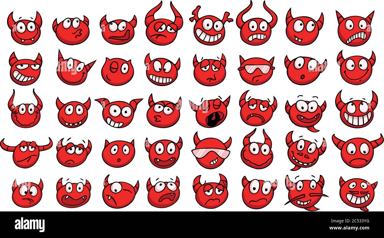 Ensemble de visages de diable drôle. Illustration vectorielle. Illustration de Vecteur