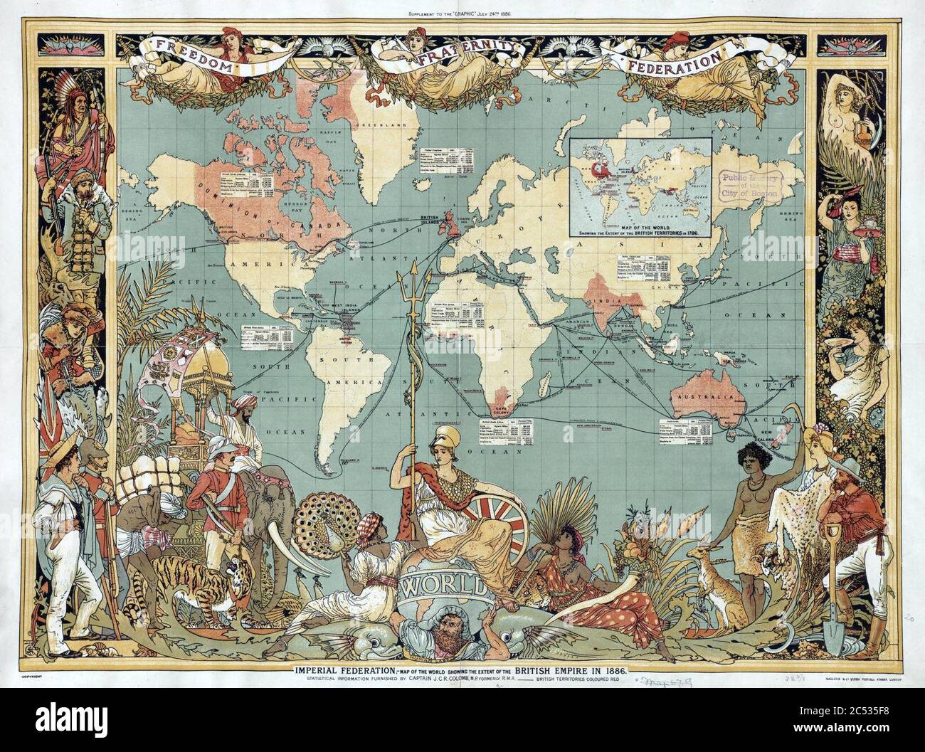 Fédération impériale, carte du monde montrant l'étendue de l'Empire britannique en 1886 (nivelé). Banque D'Images