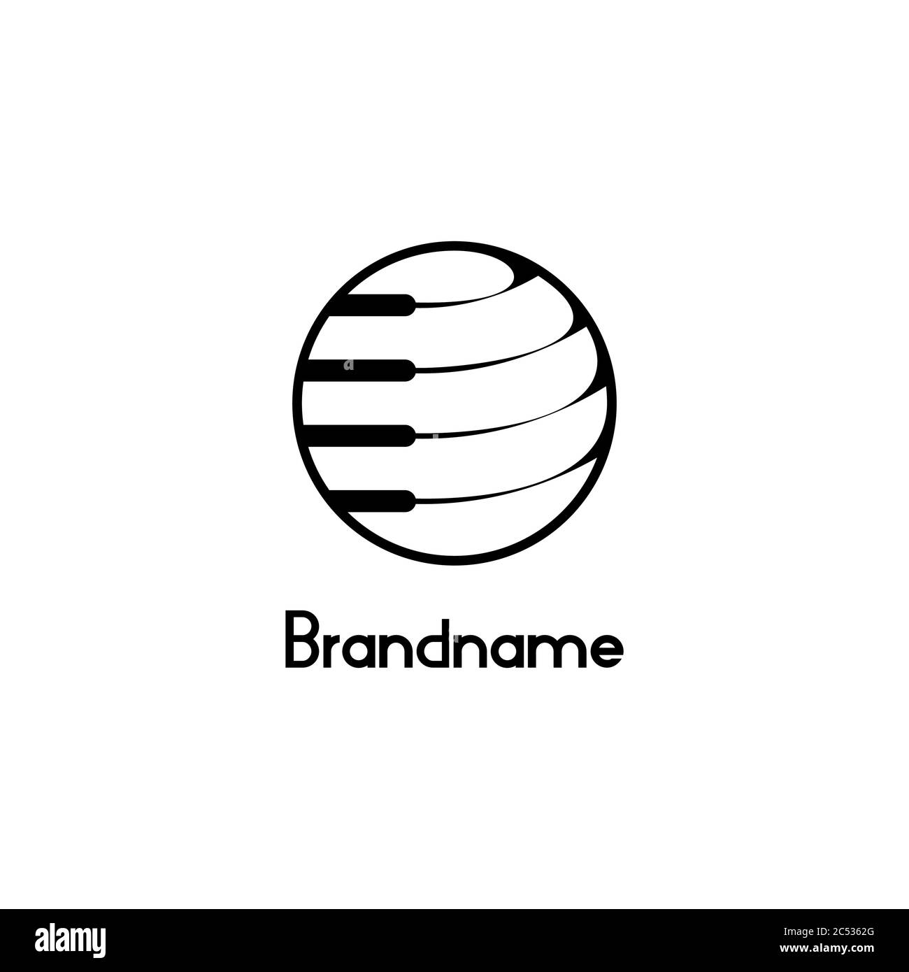 Le logo du monde du piano, modèle de conception de logo simple et créatif, isolé sur fond blanc. Illustration de Vecteur