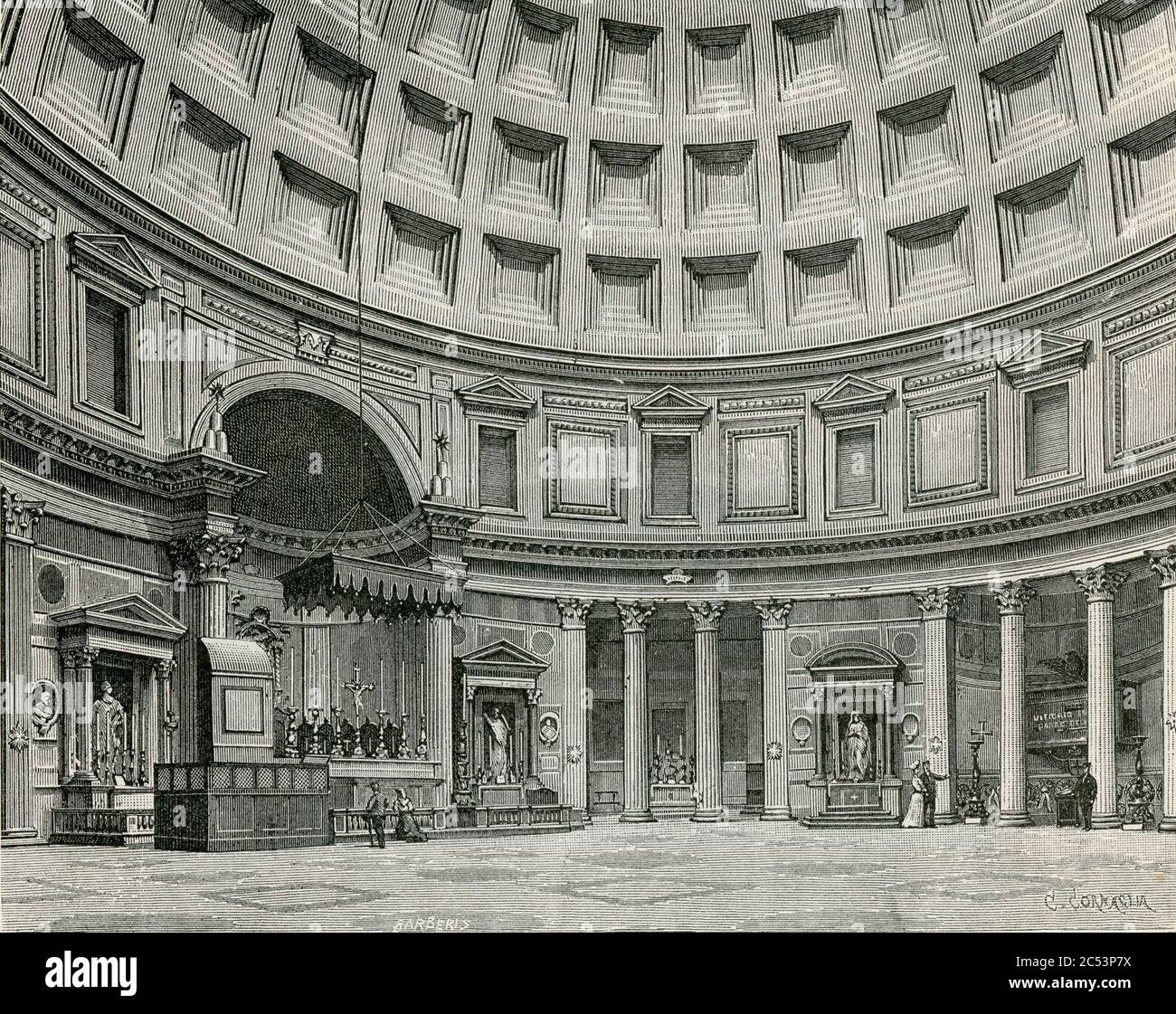 Interno del Pantheon xilografia. Banque D'Images
