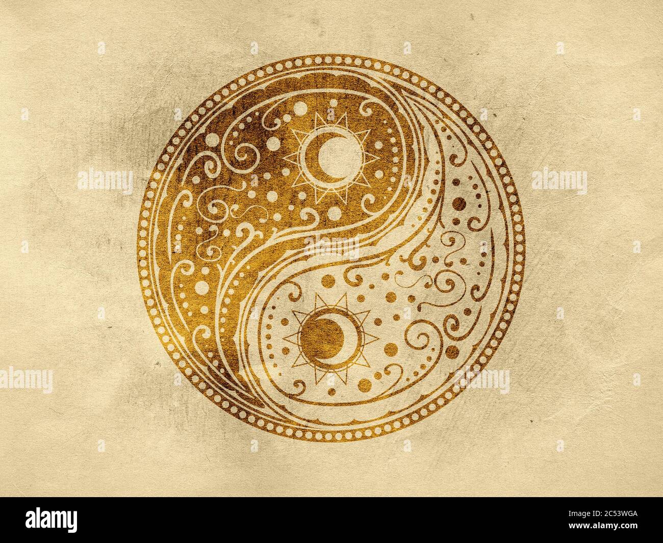 Decoration Circulaire Yin Yang Signe Dessin Cachemire Texture Avec Fond En Papier Photo Stock Alamy