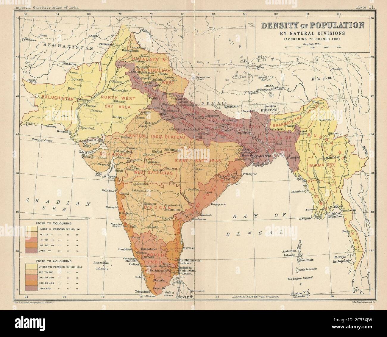 Inde densité de population 1909. Banque D'Images