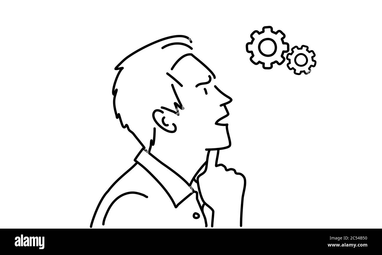 Dessin au trait d'un homme attentionné tenant la main sur le menton. Profil. Illustration vectorielle. Illustration de Vecteur Dessin au trait d'un homme attentionné tenant la main sur le menton. Profil. Illustration vectorielle. Illustration de Vecteur