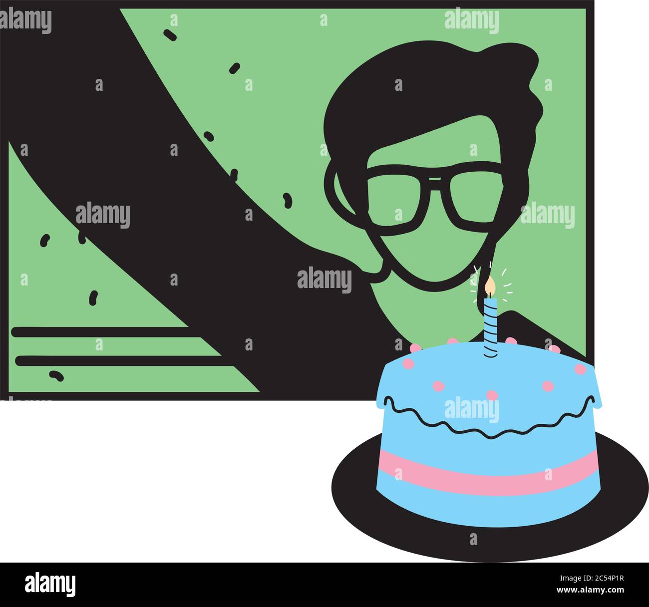 Homme A L Ecran Avec Motif Gateau Joyeux Anniversaire Et Theme De Chat Video Illustration Vectorielle Image Vectorielle Stock Alamy