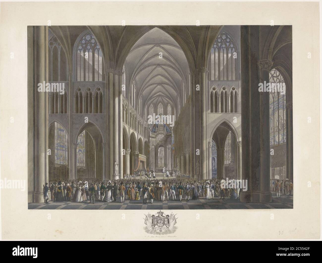 Inzegening van koning Willem I in de Sint-Goedelekerk te Brussel op 21 septembre 1815, Johann Nepomuk Gibèle (mogelijk), naar Denis-Sébastien Leroy, 1825-1826. Banque D'Images