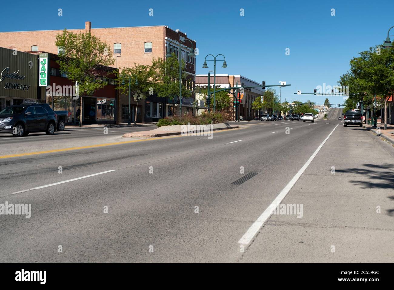 Rue principale dans le centre-ville de Riverton, Wyoming Banque D'Images