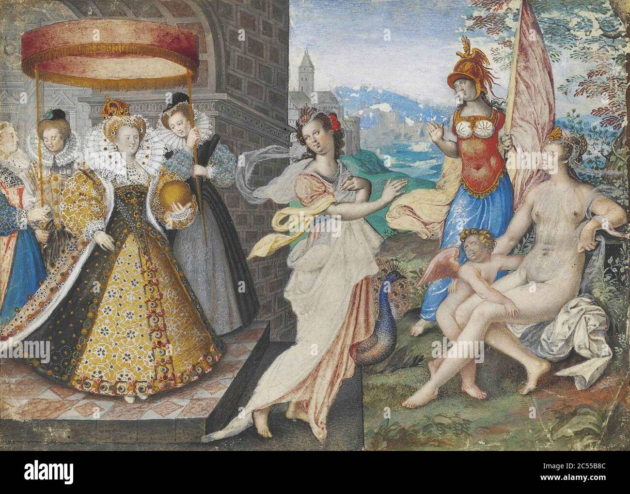 Isaac Oliver Elizabeth I et les trois Déesses. Banque D'Images